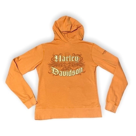WOMEN’S 2007 heritage harley davidson v-neck hoodie sweater orange size M - Picture 2 of 9